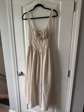Cream Striped Midi milkmaid Sundress